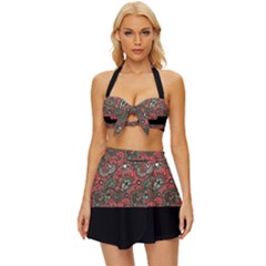 Floral Vintage Style Bikini Top And Skirt Set 