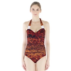 Red Waves Flow Series 2 Halter Swimsuit by DimitriosArt