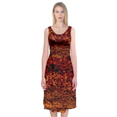 Red Waves Flow Series 2 Midi Sleeveless Dress by DimitriosArt