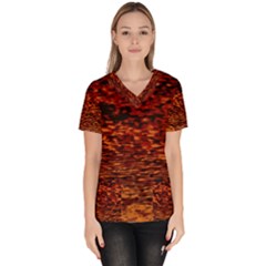 Red Waves Flow Series 2 Women s V-neck Scrub Top by DimitriosArt