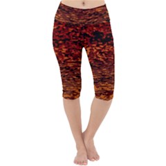 Red Waves Flow Series 2 Lightweight Velour Cropped Yoga Leggings by DimitriosArt