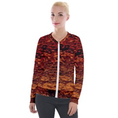 Red Waves Flow Series 2 Velvet Zip Up Jacket by DimitriosArt