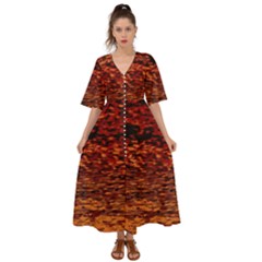 Red Waves Flow Series 2 Kimono Sleeve Boho Dress by DimitriosArt