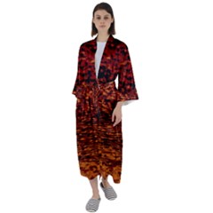 Red Waves Flow Series 2 Maxi Satin Kimono by DimitriosArt