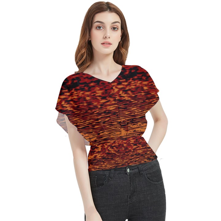 Red Waves Flow Series 2 Butterfly Chiffon Blouse