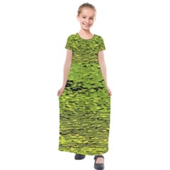 Green Waves Flow Series 1 Kids  Short Sleeve Maxi Dress