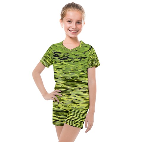 Green Waves Flow Series 1 Kids  Mesh Tee And Shorts Set by DimitriosArt