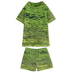 Green Waves Flow Series 1 Kids  Swim Tee And Shorts Set by DimitriosArt