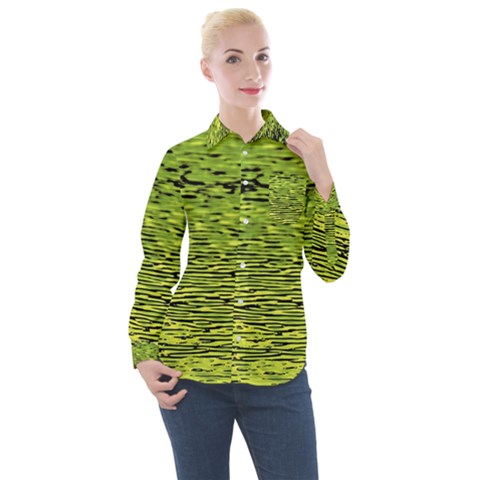 Green Waves Flow Series 1 Women s Long Sleeve Pocket Shirt by DimitriosArt