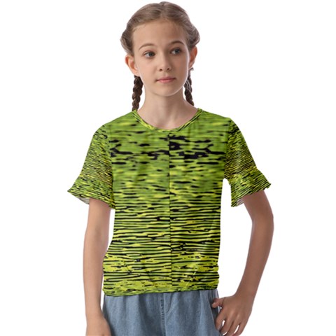 Green Waves Flow Series 1 Kids  Cuff Sleeve Scrunch Bottom Tee by DimitriosArt