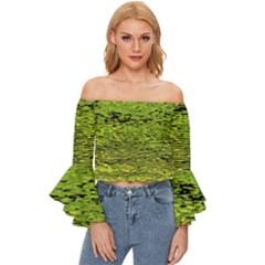 Green Waves Flow Series 1 Off Shoulder Flutter Bell Sleeve Top