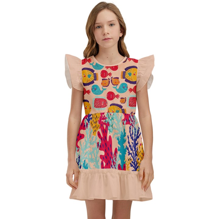 Cute Ocean Kids  Winged Sleeve Dress