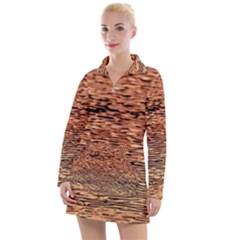 Orange  Waves Flow Series 1 Women s Long Sleeve Casual Dress by DimitriosArt