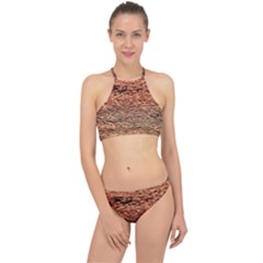 Orange  Waves Flow Series 1 Racer Front Bikini Set by DimitriosArt