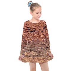 Orange  Waves Flow Series 1 Kids  Long Sleeve Dress by DimitriosArt