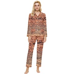 Orange  Waves Flow Series 1 Womens  Long Sleeve Velvet Pocket Pajamas Set by DimitriosArt