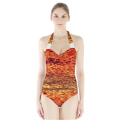 Red Waves Flow Series 2 Halter Swimsuit by DimitriosArt