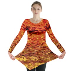 Red Waves Flow Series 2 Long Sleeve Tunic  by DimitriosArt