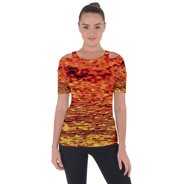 Red Waves Flow Series 2 Shoulder Cut Out Short Sleeve Top