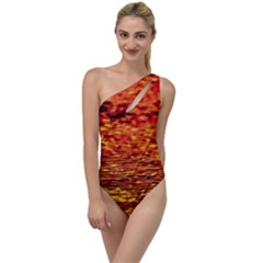 Red Waves Flow Series 2 To One Side Swimsuit by DimitriosArt