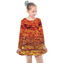 Red Waves Flow Series 2 Kids  Long Sleeve Dress by DimitriosArt