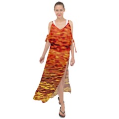 Red Waves Flow Series 2 Maxi Chiffon Cover Up Dress by DimitriosArt