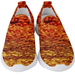 Red Waves Flow Series 2 Kids  Slip On Sneakers by DimitriosArt