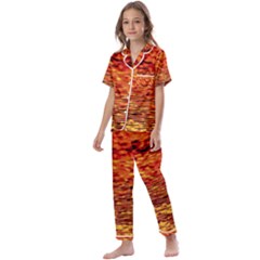 Red Waves Flow Series 2 Kids  Satin Short Sleeve Pajamas Set by DimitriosArt