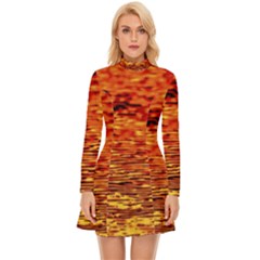 Red Waves Flow Series 2 Long Sleeve Velour Longline Dress by DimitriosArt