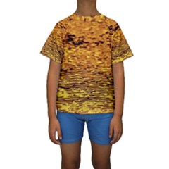 Gold Waves Flow Series 1 Kids  Short Sleeve Swimwear by DimitriosArt