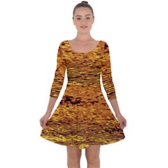 Gold Waves Flow Series 1 Quarter Sleeve Skater Dress by DimitriosArt