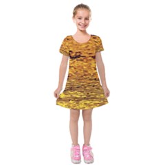 Gold Waves Flow Series 1 Kids  Short Sleeve Velvet Dress by DimitriosArt