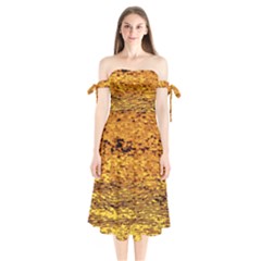 Gold Waves Flow Series 1 Shoulder Tie Bardot Midi Dress by DimitriosArt