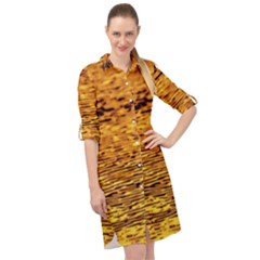 Gold Waves Flow Series 1 Long Sleeve Mini Shirt Dress by DimitriosArt