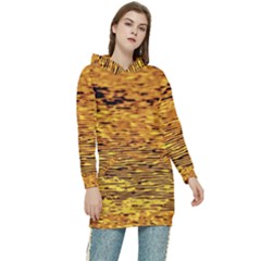 Gold Waves Flow Series 1 Women s Long Oversized Pullover Hoodie by DimitriosArt