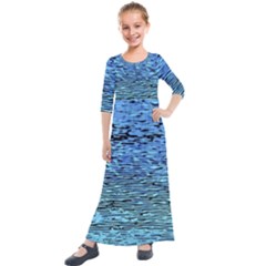 Blue Waves Flow Series 2 Kids  Quarter Sleeve Maxi Dress by DimitriosArt