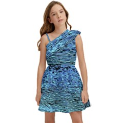 Blue Waves Flow Series 2 Kids  One Shoulder Party Dress