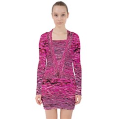 Pink  Waves Flow Series 1 V-neck Bodycon Long Sleeve Dress by DimitriosArt