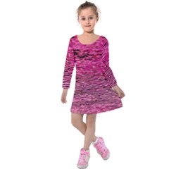 Pink  Waves Flow Series 1 Kids  Long Sleeve Velvet Dress