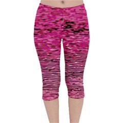 Pink  Waves Flow Series 1 Velvet Capri Leggings  by DimitriosArt