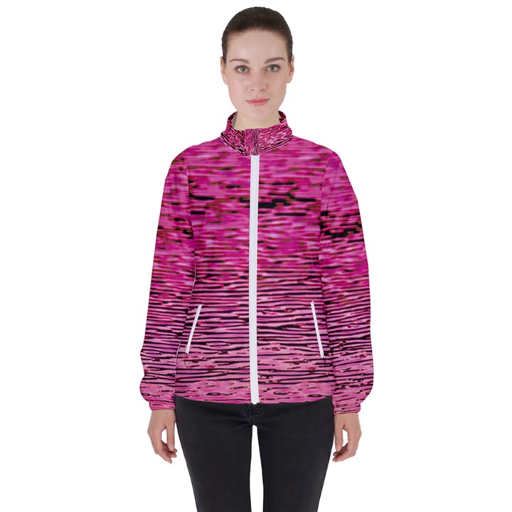 Pink  Waves Flow Series 1 Women s High Neck Windbreaker