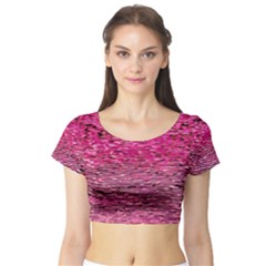 Pink  Waves Flow Series 1 Short Sleeve Crop Top by DimitriosArt