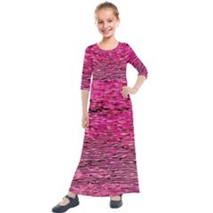 Pink  Waves Flow Series 1 Kids  Quarter Sleeve Maxi Dress by DimitriosArt