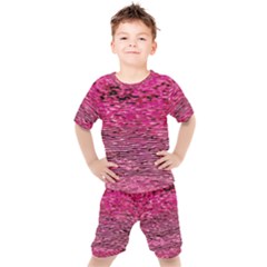 Pink  Waves Flow Series 1 Kids  Tee And Shorts Set by DimitriosArt