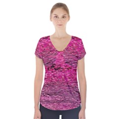 Pink  Waves Flow Series 1 Short Sleeve Front Detail Top by DimitriosArt