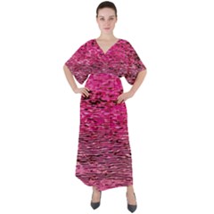 Pink  Waves Flow Series 1 V-neck Boho Style Maxi Dress by DimitriosArt