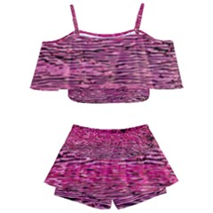 Pink  Waves Flow Series 1 Kids  Off Shoulder Skirt Bikini