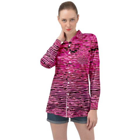 Pink  Waves Flow Series 1 Long Sleeve Satin Shirt by DimitriosArt