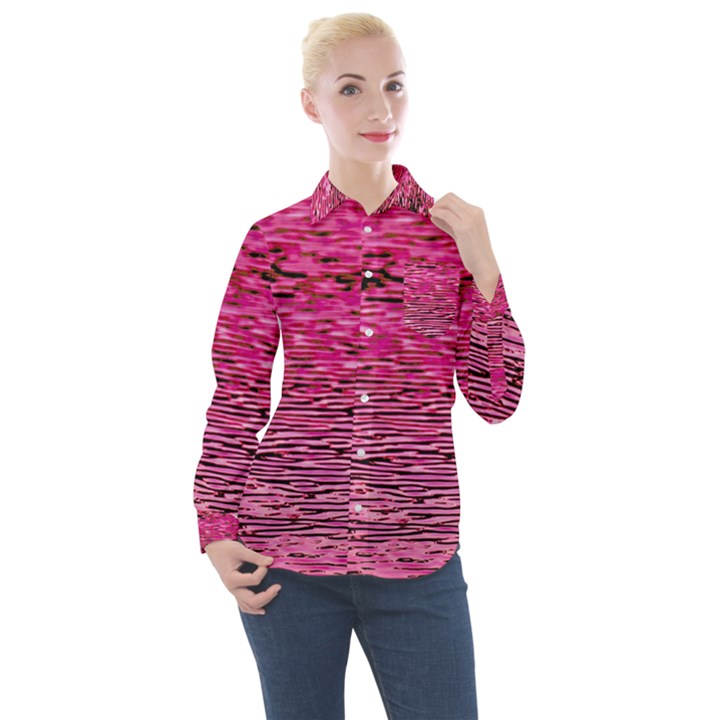 Pink  Waves Flow Series 1 Women s Long Sleeve Pocket Shirt