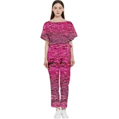 Pink  Waves Flow Series 1 Batwing Lightweight Chiffon Jumpsuit by DimitriosArt